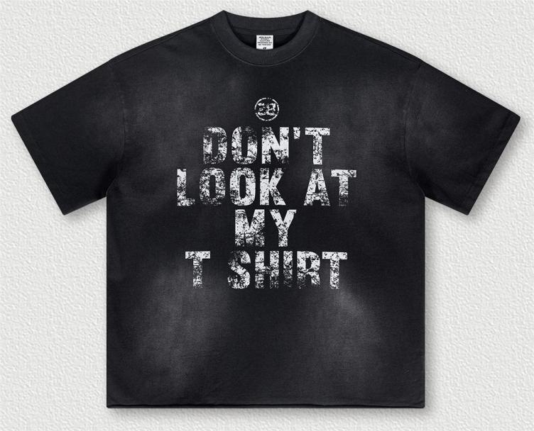 Retro washed distressed letter print short-sleeved T-shirt