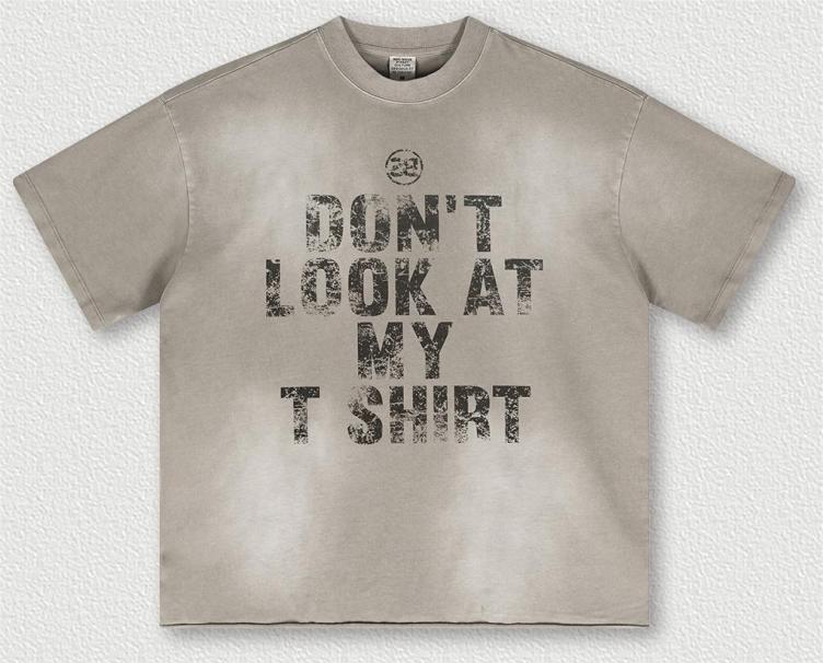 Retro washed distressed letter print short-sleeved T-shirt