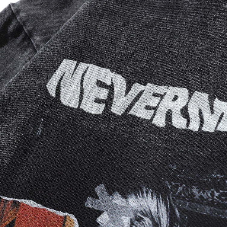 Street character printed long-sleeved hip-hop washed and distressed loose T-shirt