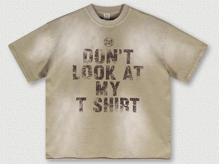 Retro washed distressed letter print short-sleeved T-shirt