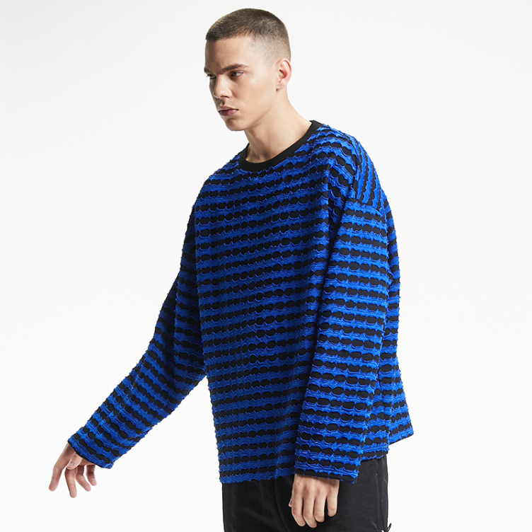 Striped color contrast 3D mesh sweatshirts