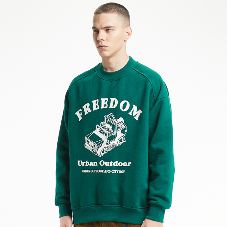 Stylish offset print printed round collars sweatshirts