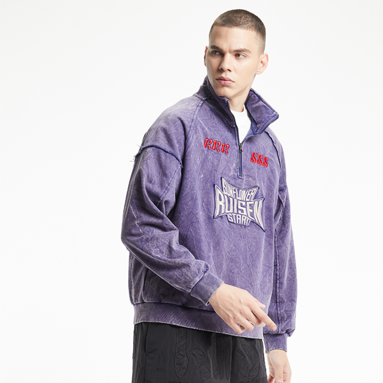 Street sports fashion monogram printed half zip hoodies