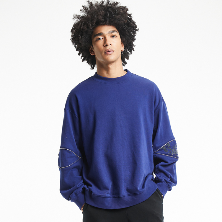 Arm zipper open back trend print blue sweatshirts
