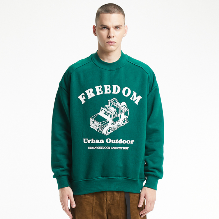 Stylish offset print printed round collars sweatshirts