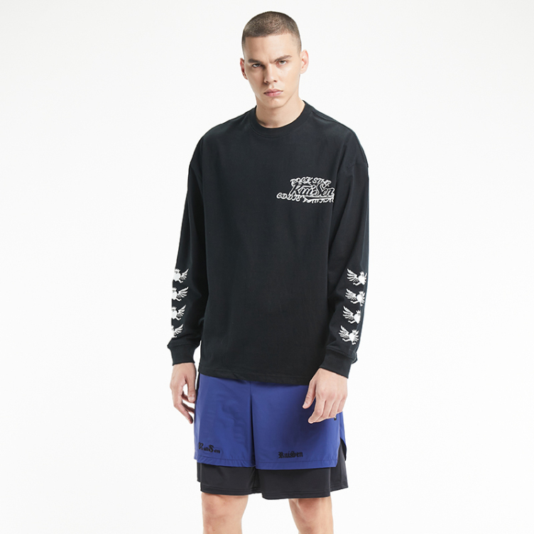 Letters and animal prints on sides of arms and double-sided sweatshirts