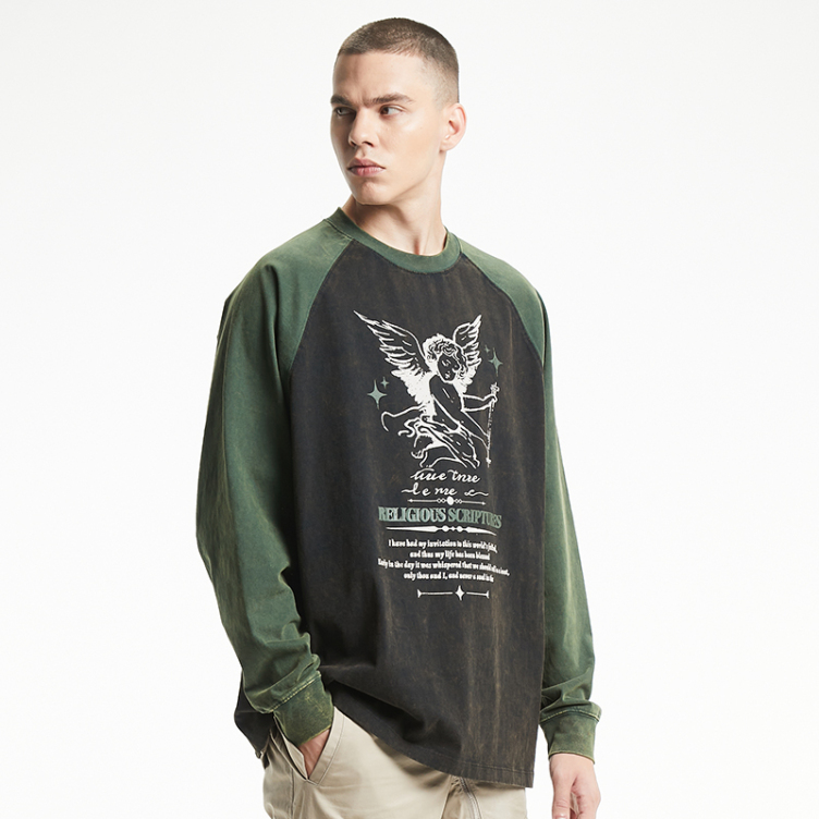 Color patchwork angel letters print round collar sweatshirts