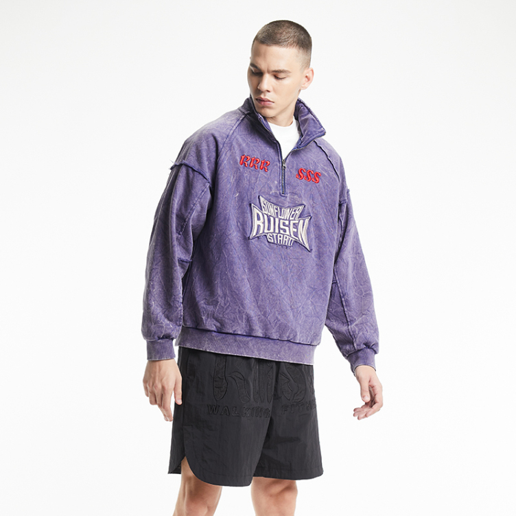 Street sports fashion monogram printed half zip hoodies