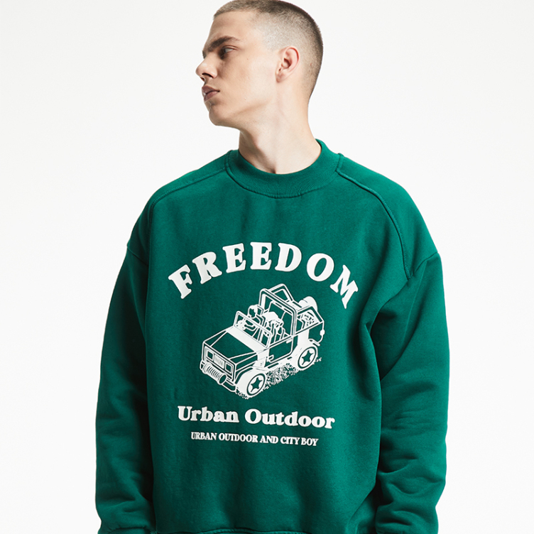 Stylish offset print printed round collars sweatshirts
