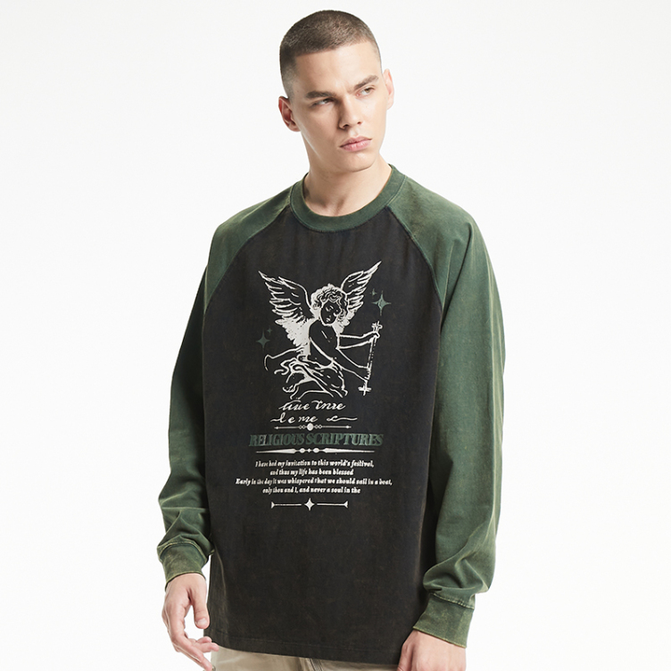 Color patchwork angel letters print round collar sweatshirts