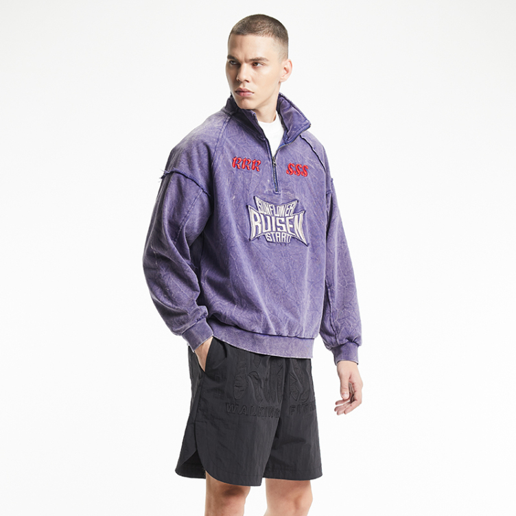 Street sports fashion monogram printed half zip hoodies