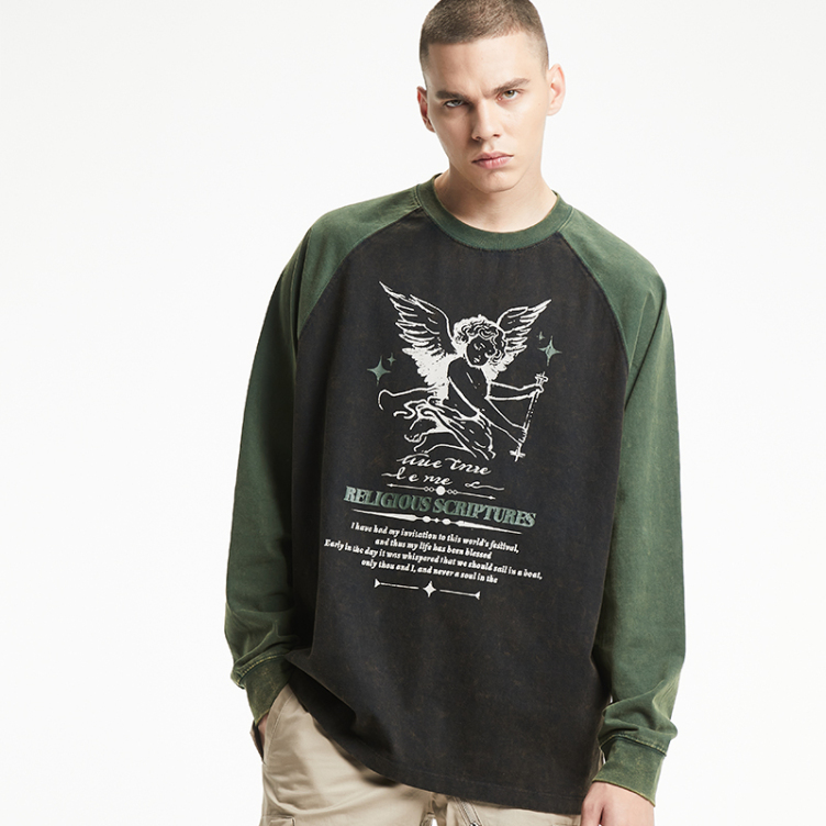 Color patchwork angel letters print round collar sweatshirts