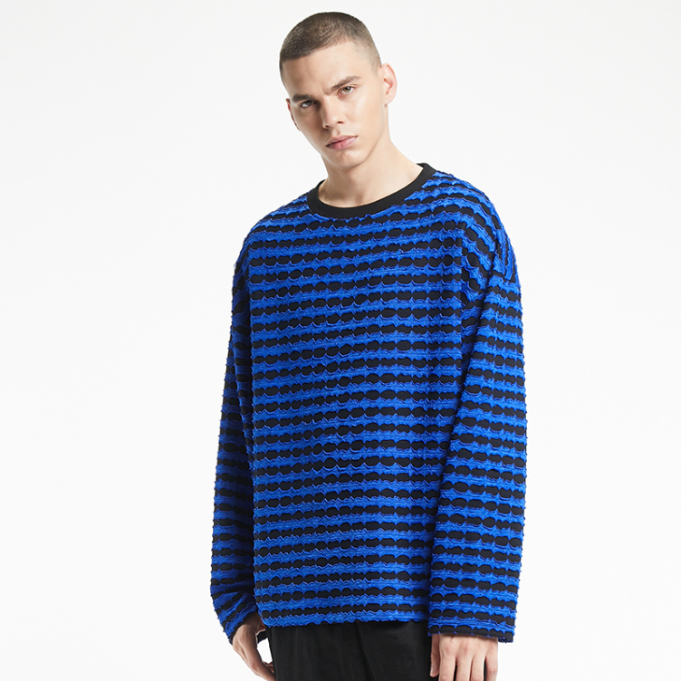Striped color contrast 3D mesh sweatshirts