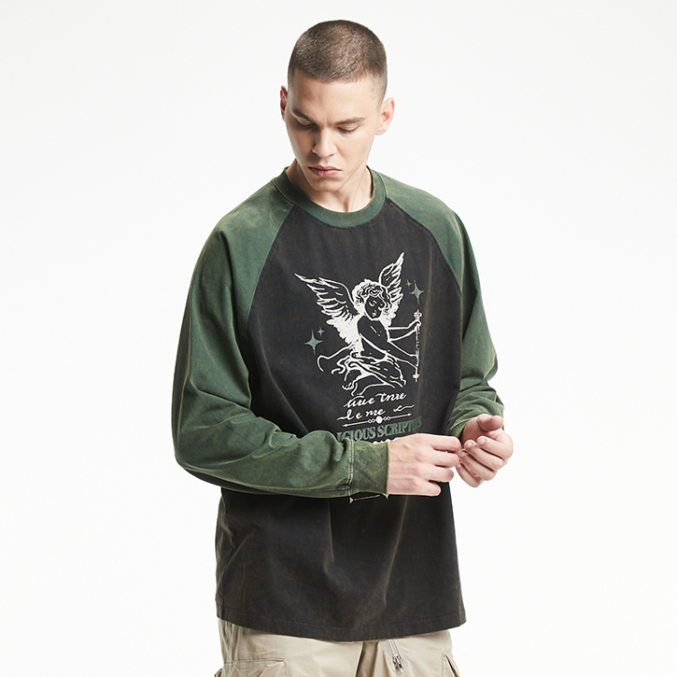 Color patchwork angel letters print round collar sweatshirts