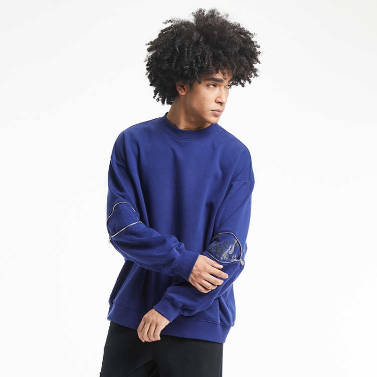 Arm zipper open back trend print blue sweatshirts