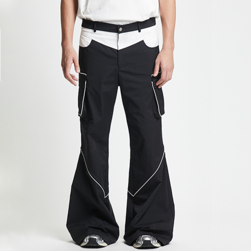 Color contrast splicing stereo split pants