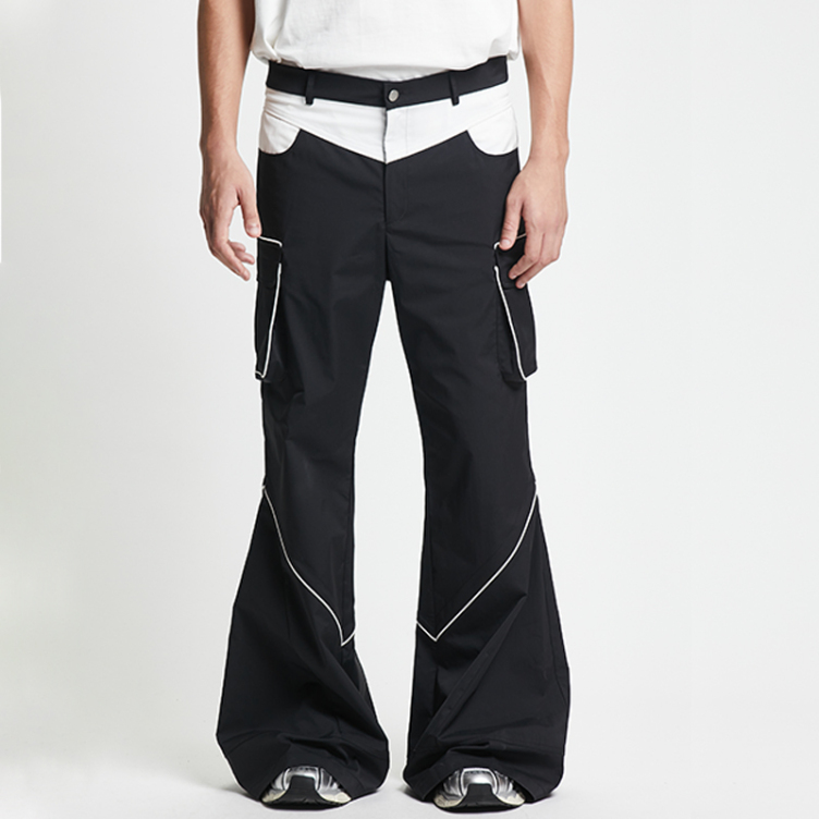 Color contrast splicing stereo split pants