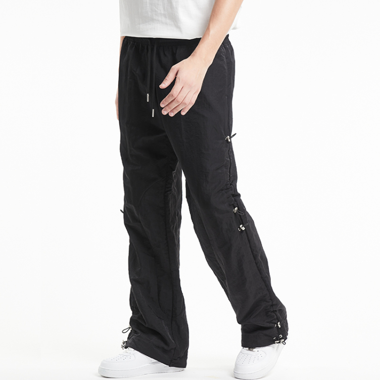 Black multi-shrink side strap pants
