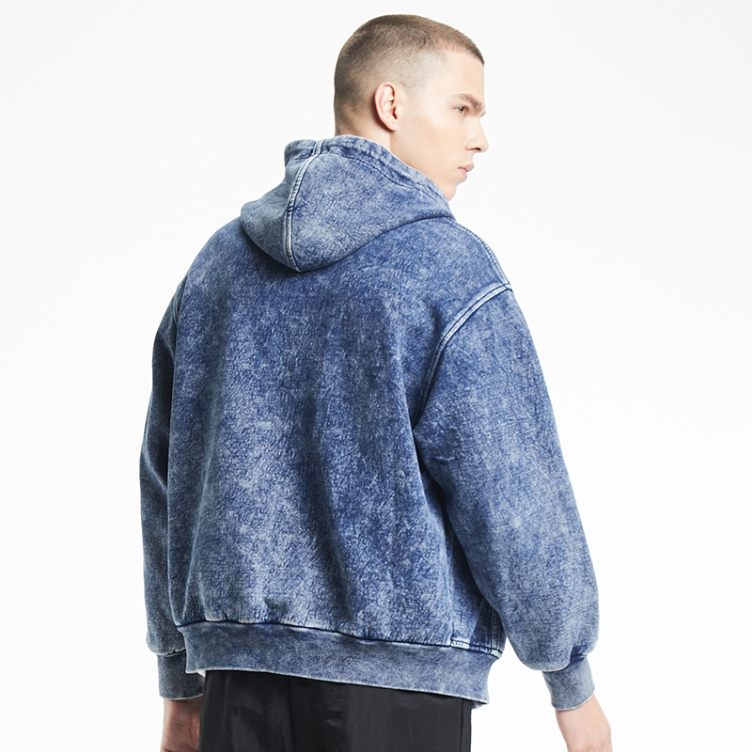 Vintage washed denim striped strap hoodies
