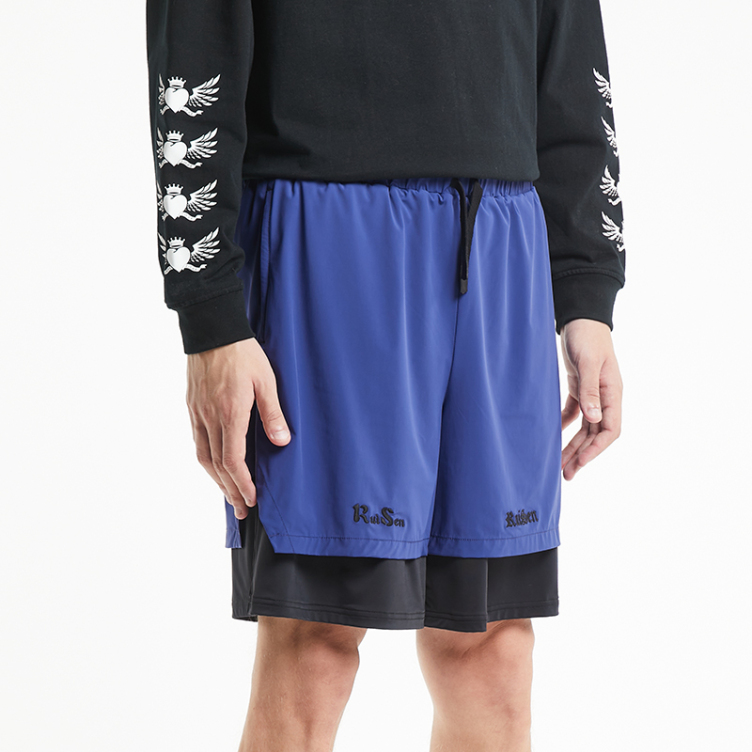 Double fabric with short opening design letter embroidered shorts