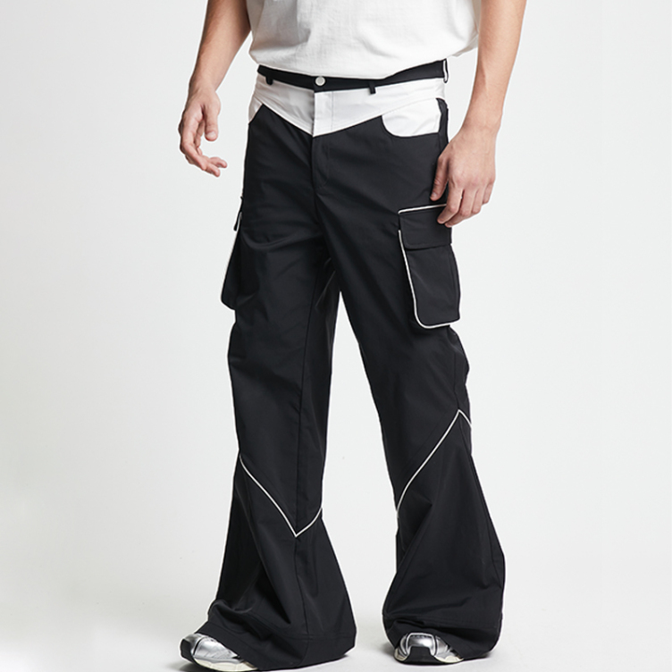 Color contrast splicing stereo split pants