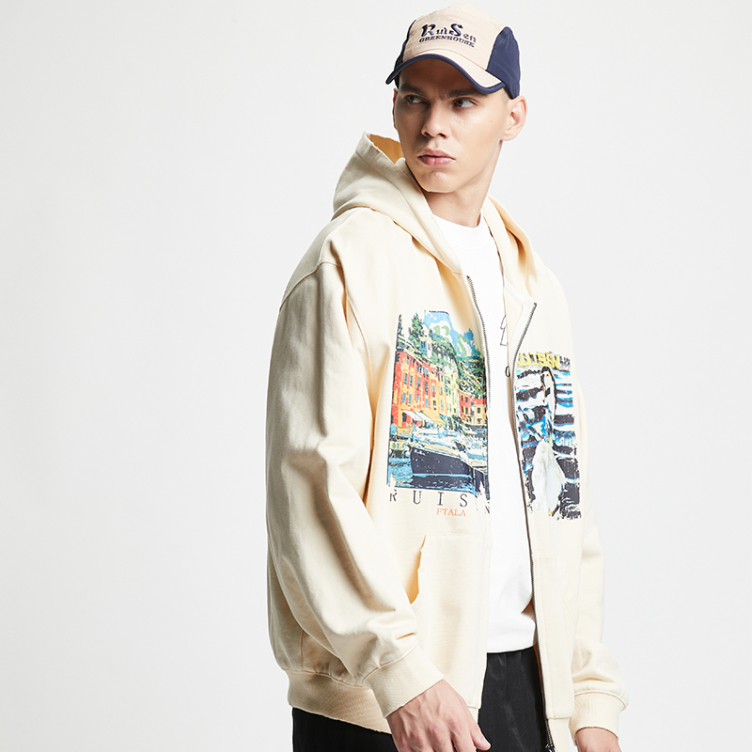 Casual Vintage printing zipper hoodies
