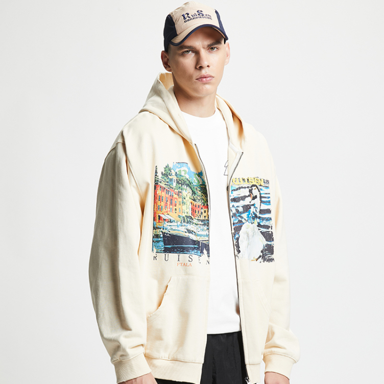 Casual Vintage printing zipper hoodies