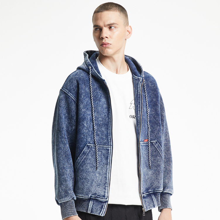 Vintage washed denim striped strap hoodies