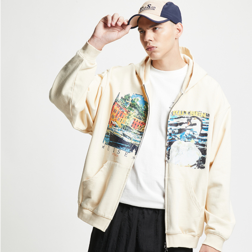 Casual Vintage printing zipper hoodies