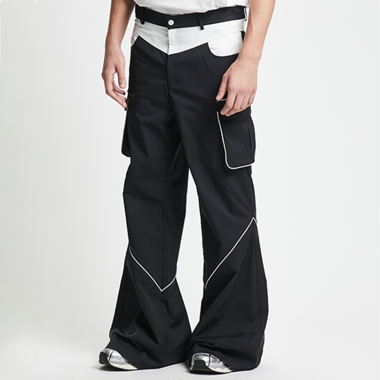 Color contrast splicing stereo split pants