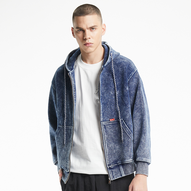 Vintage washed denim striped strap hoodies