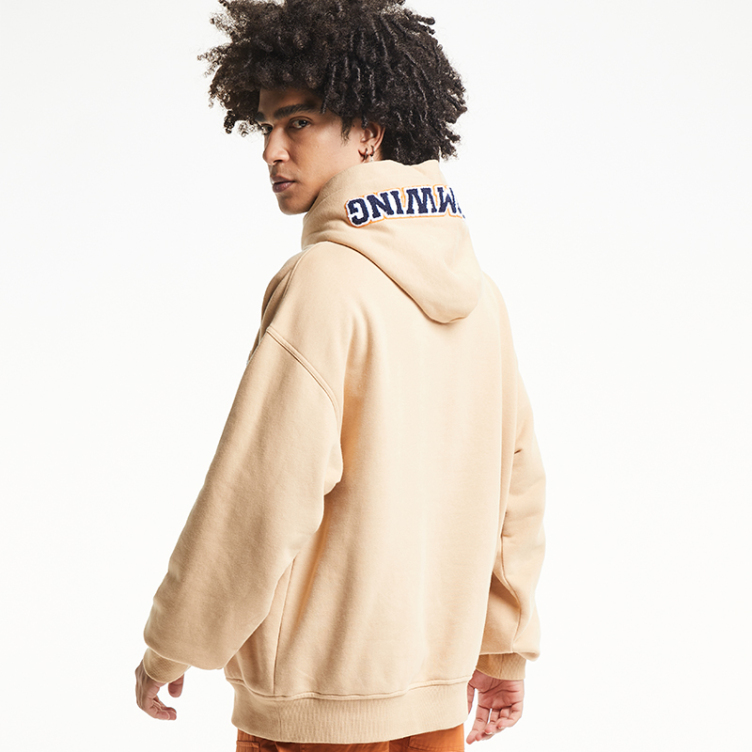 Solid beige monogram patch embroidered hoodies