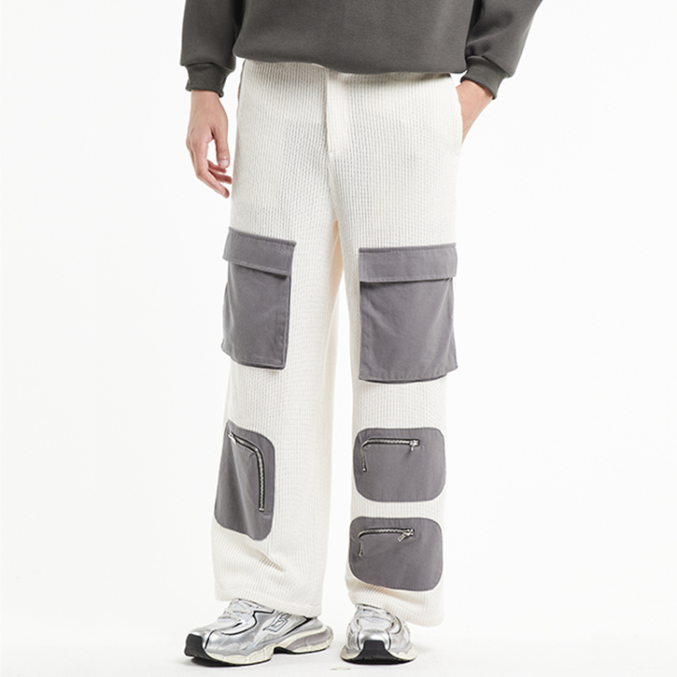 Thin breathable patchwork pocket fabric pants