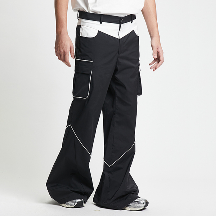 Color contrast splicing stereo split pants
