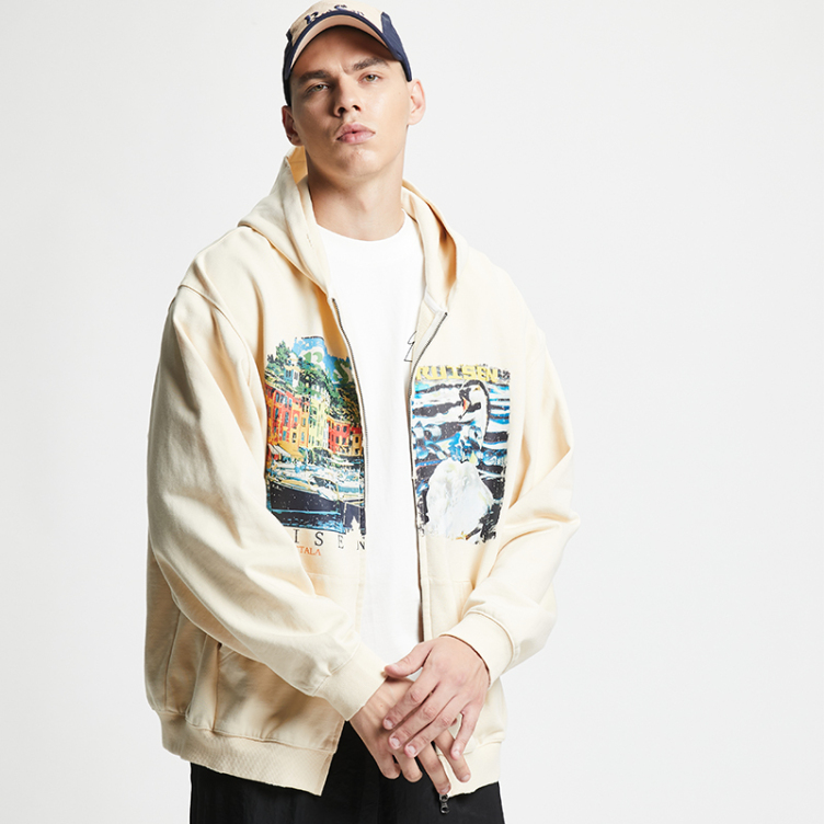 Casual Vintage printing zipper hoodies