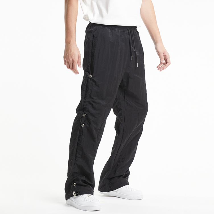 Black multi-shrink side strap pants