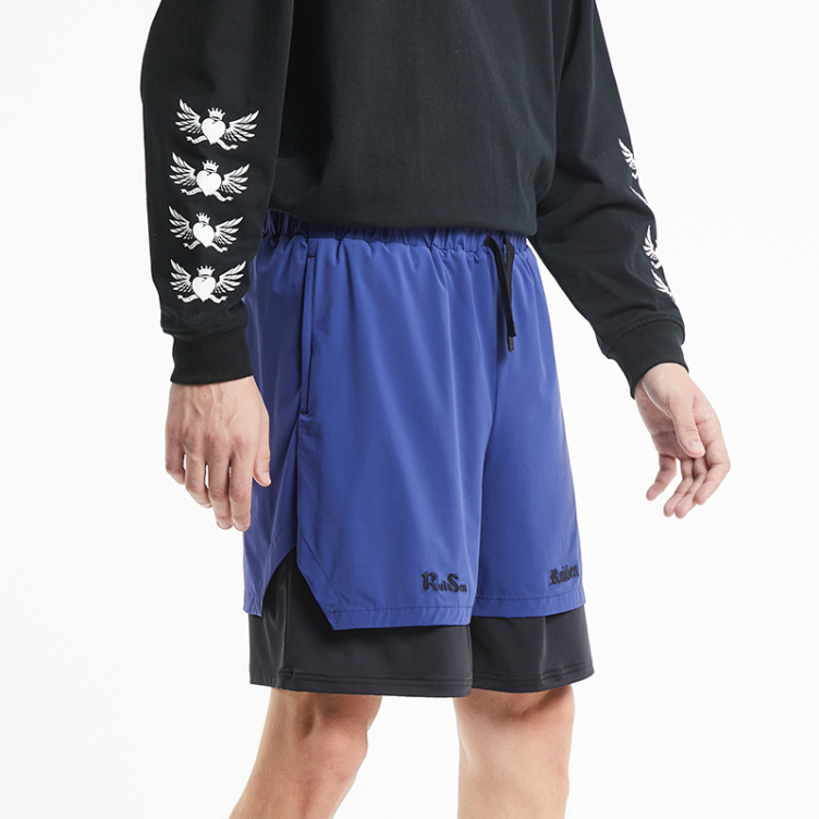 Double fabric with short opening design letter embroidered shorts