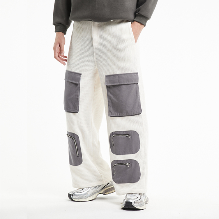 Thin breathable patchwork pocket fabric pants