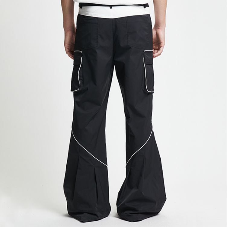Color contrast splicing stereo split pants