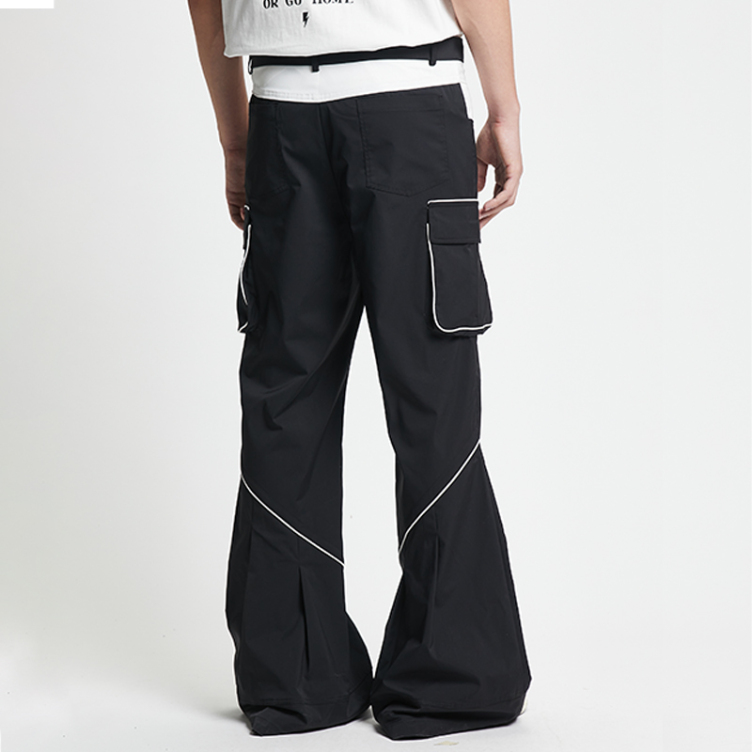 Color contrast splicing stereo split pants