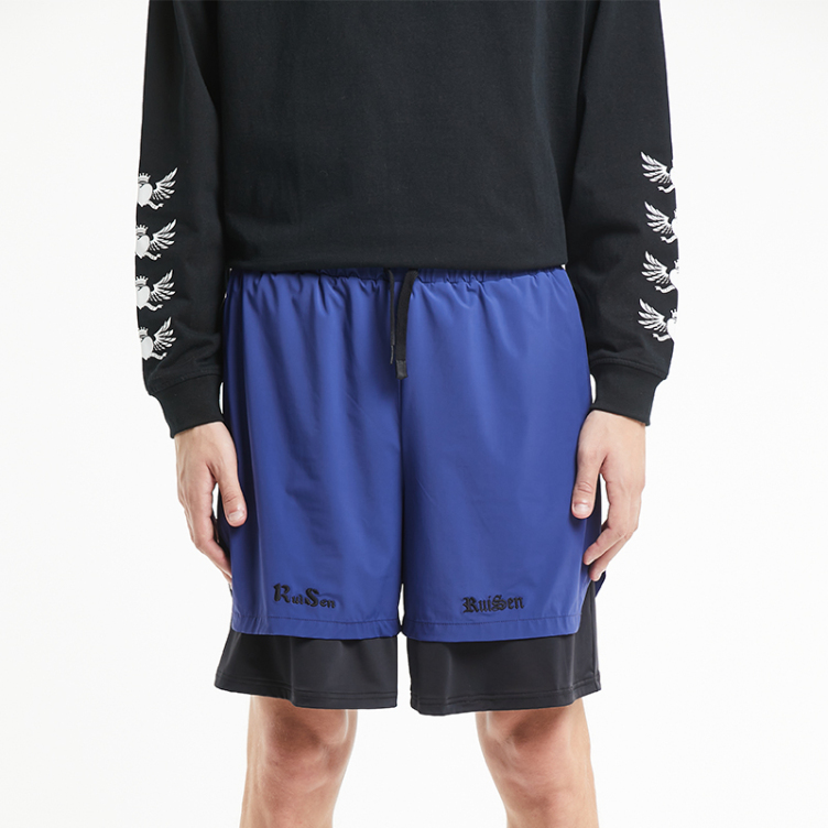 Double fabric with short opening design letter embroidered shorts