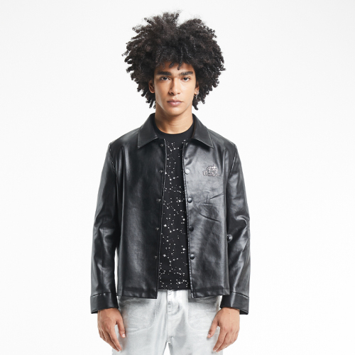 Letter-embroidered casual button lamb jacket
