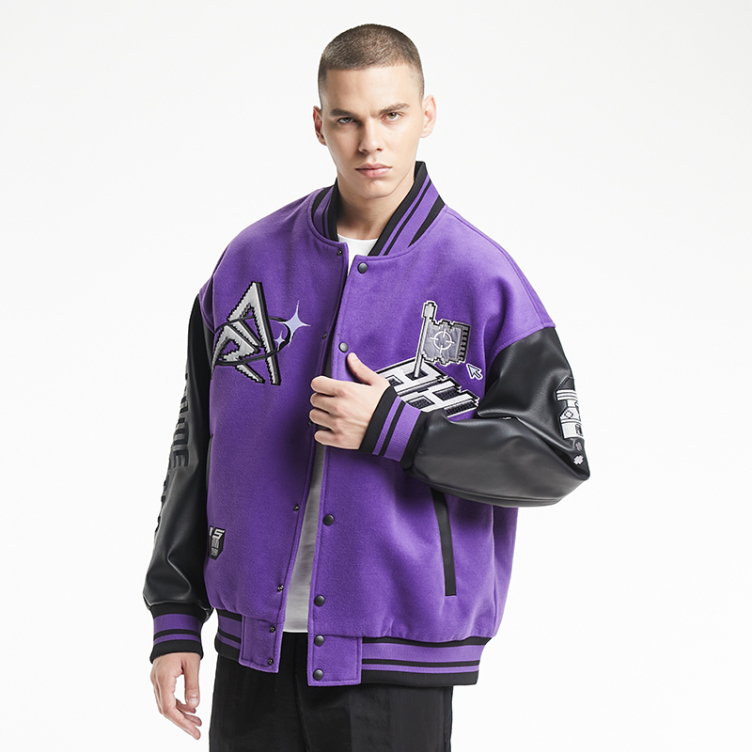 Loose sports American PU leather sleeve baseball jacket