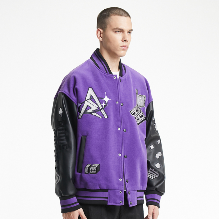Loose sports American PU leather sleeve baseball jacket