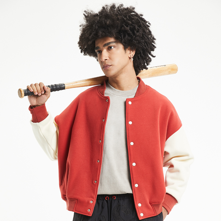 Solid color patchwork loose simple baseball jacket