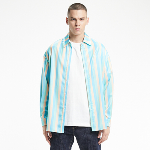 Vintage linen blend striped baggy long-sleeved shirts