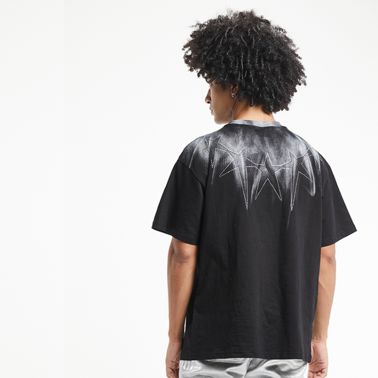 Street star hot drill wash vintage short-sleeved T-shirts