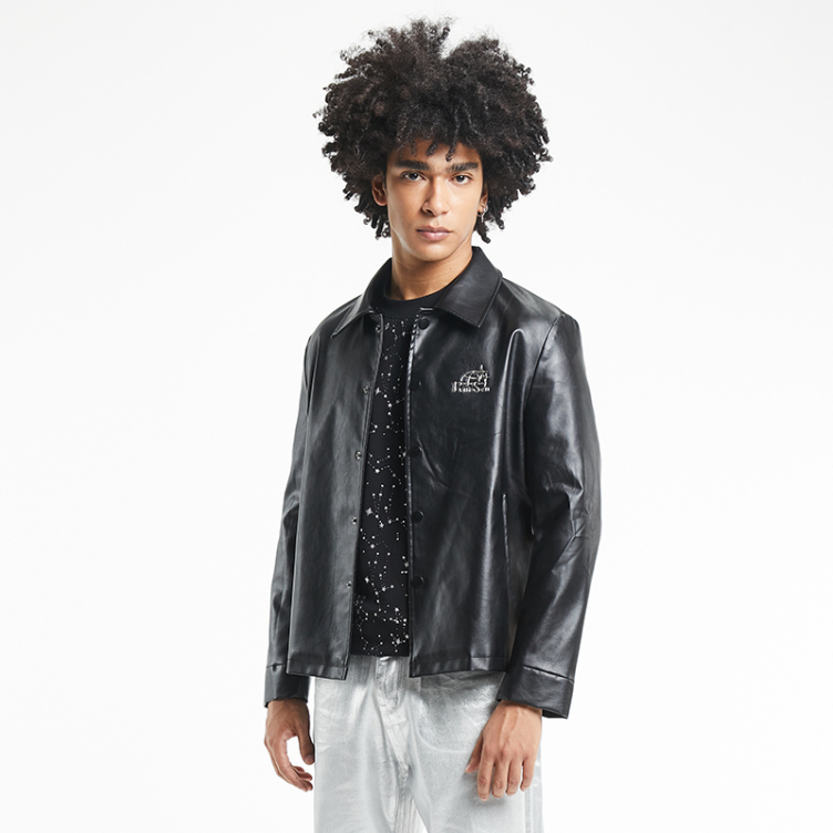 Letter-embroidered casual button lamb jacket