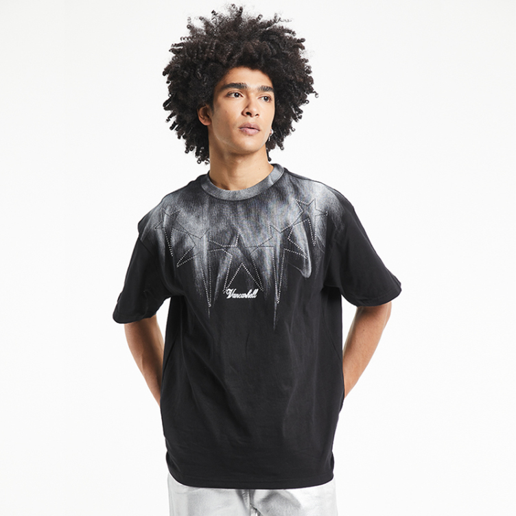 Street star hot drill wash vintage short-sleeved T-shirts