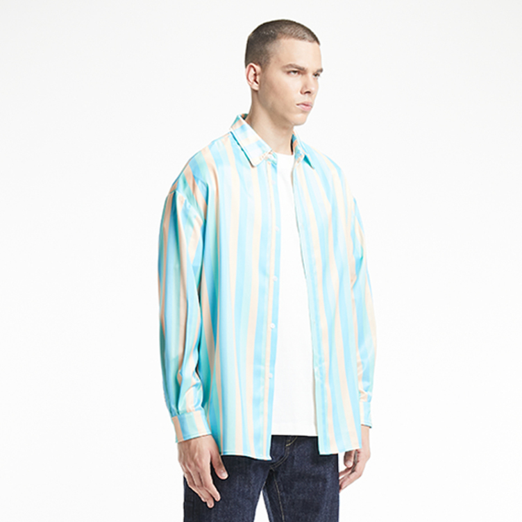 Vintage linen blend striped baggy long-sleeved shirts
